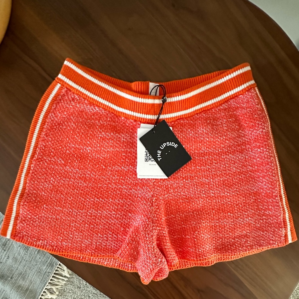THE UPSIDE 
Cosmos Aurora Organic Cotton Knit Shorts | Pink